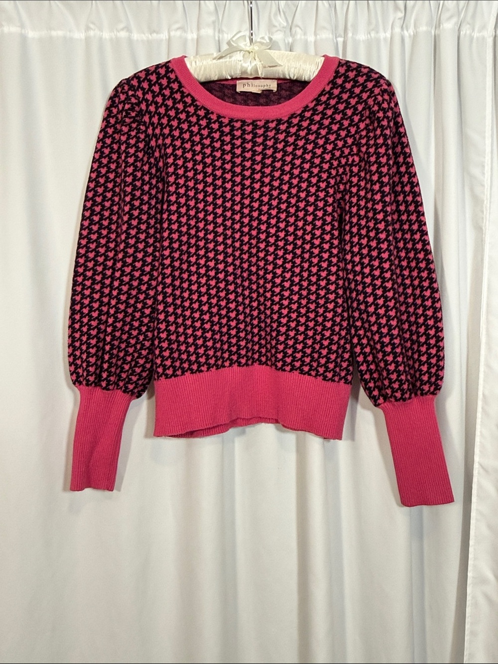 Philosophy Pink and Black Houndstooth Crewneck Sweater